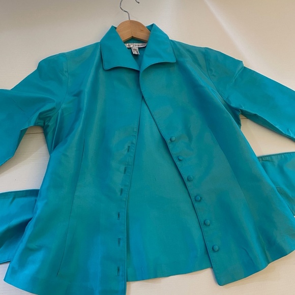 Marisa Baratelli 100% Thai Silk 3/4 Sleeve Button Down Jacket Blouse Size 8 - Picture 6 of 15